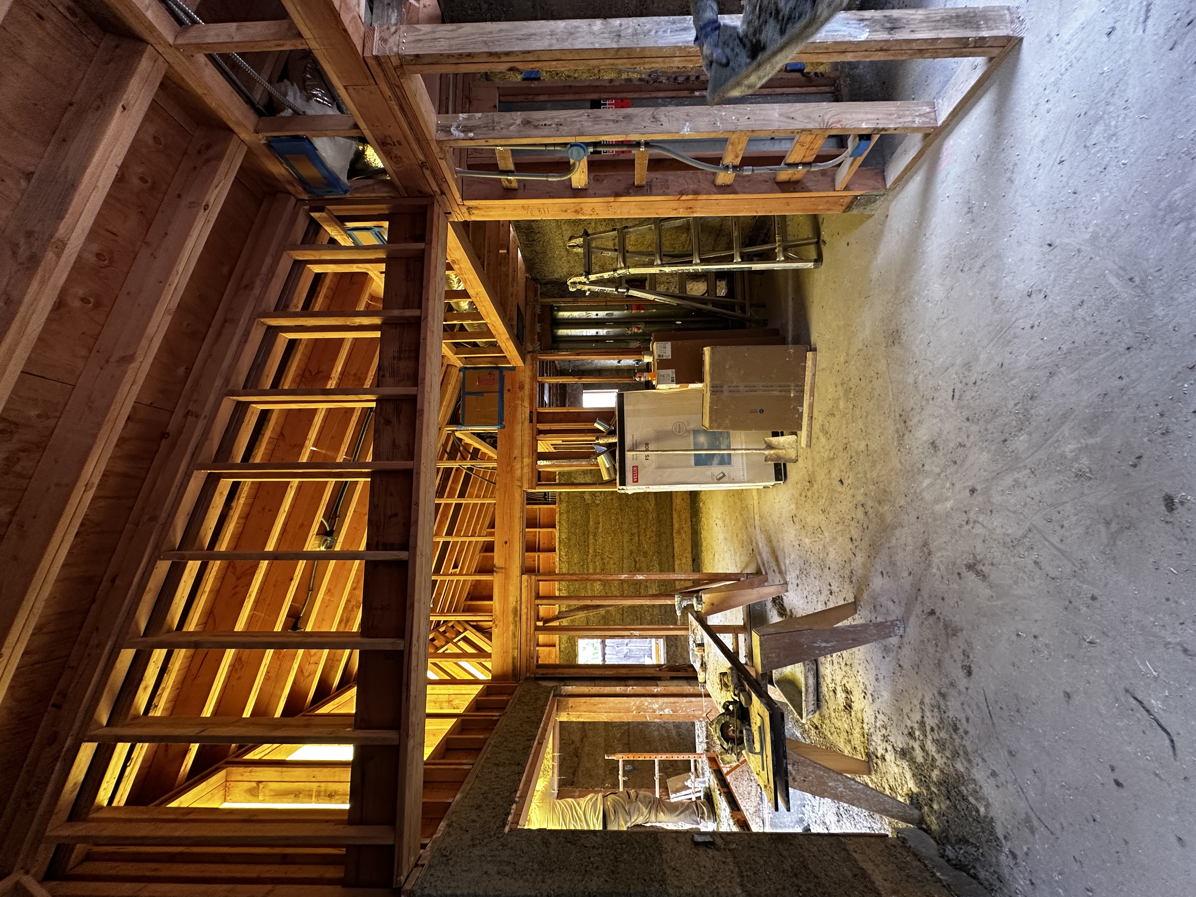 Interior hempcrete ADU with exposed timber framing